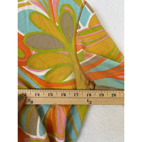 Lucky Brand y2k Bell Sleeve Hoodie Psychedelic Groovy Print VNeck sz S 70s - Picture 6 of 8